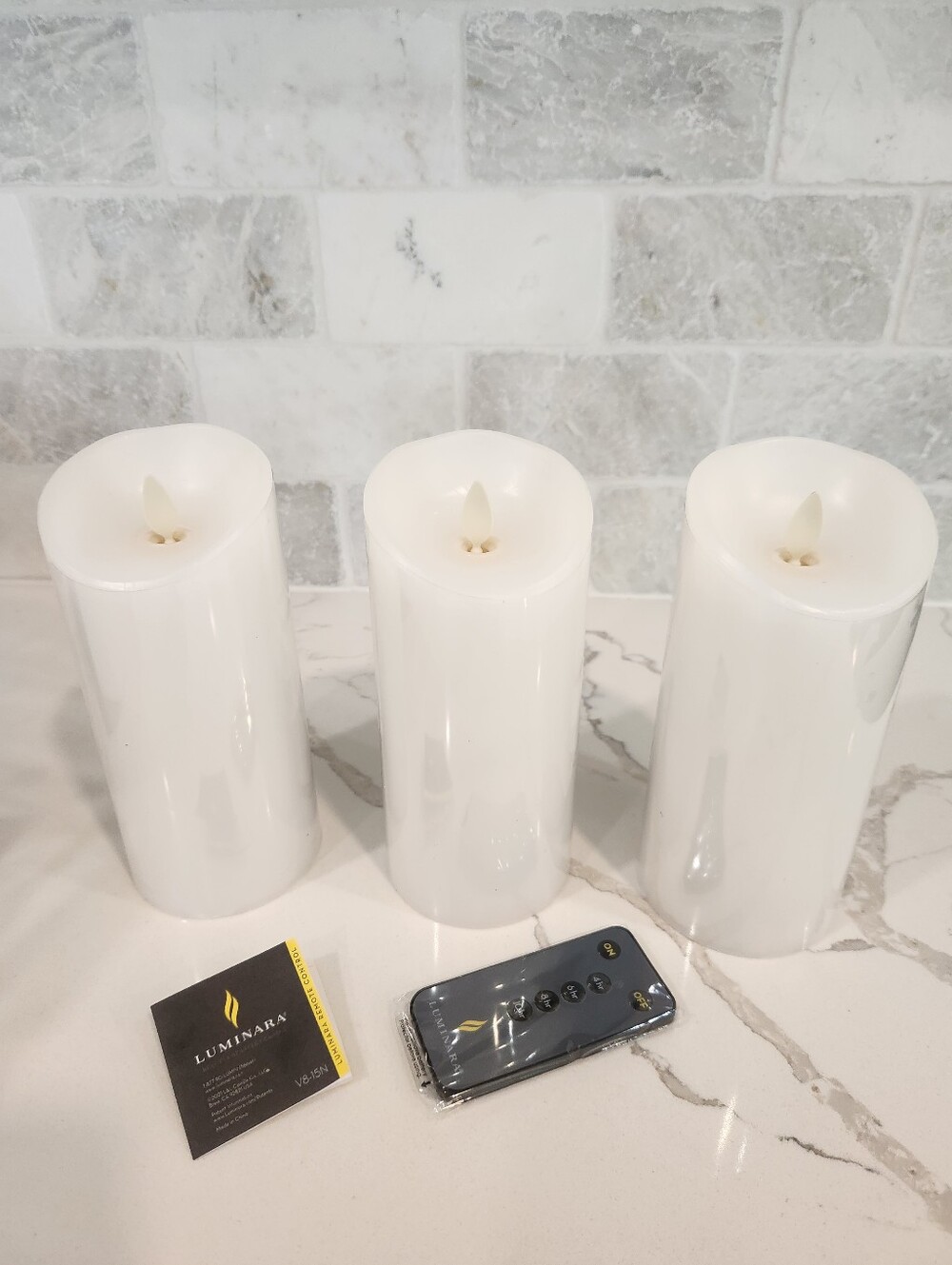 Luminara New In Box Set Of 3 Real Flame Candles White With Remote C Batteries